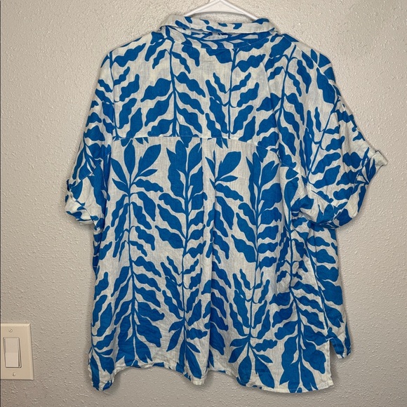 Rachel Zoe Women's Leaf Print Linen Short Sleeve Collared Button Front Shirt XL - Picture 5 of 5